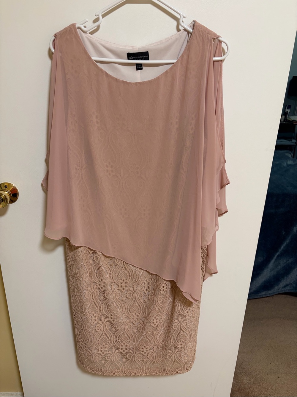 connected apparel Blush Pink Lace & Chiffon Midi Dress